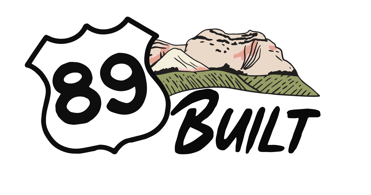 89 Built — US Route 89 shield against the red-rock cliffs